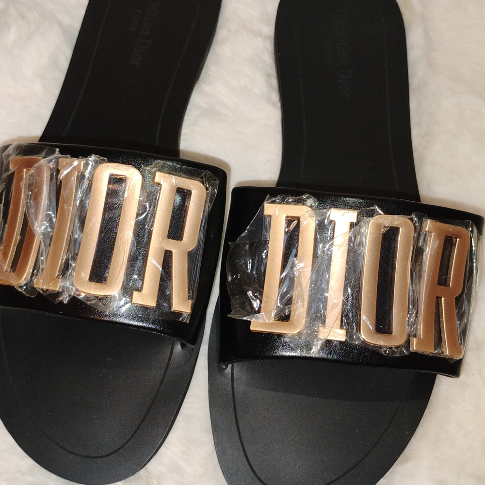 Dior Black Logo Slide Sandals - Picture 3 of 7